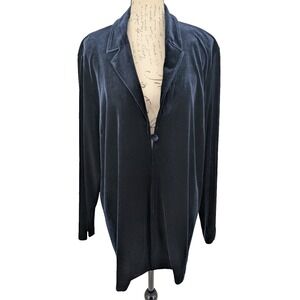 VTG Coldwater Creek Long Jacket Deep Navy Velour Lagen Look